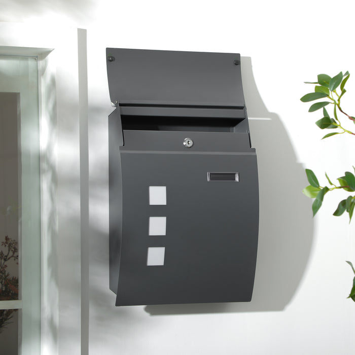 Weatherproof Wall-Mounted Letter Box - Modern Anthracite Grey Mailbox with Viewing Windows & Nameplate - Secure Outdoor Post Solution with 2 Keys