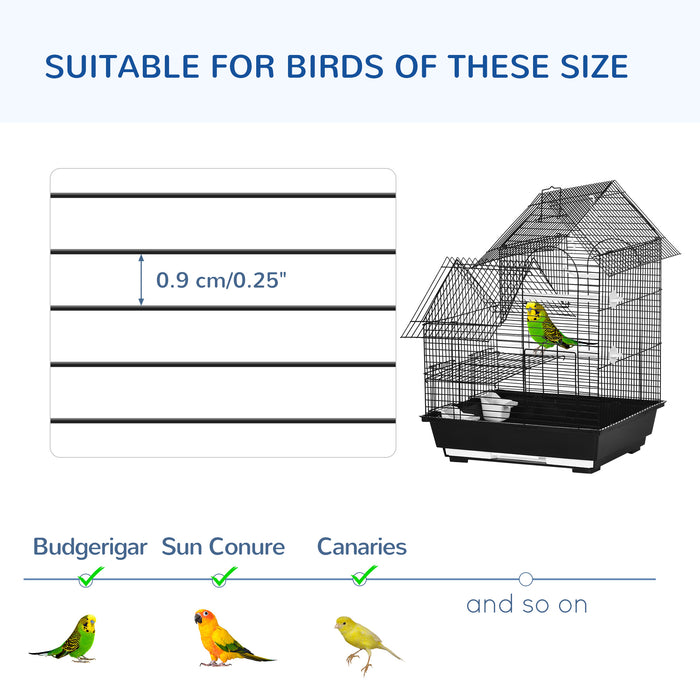 Sturdy Metal Bird Cage with Stand - Parrot Cockatiel Budgie Finch Canary Home with Food Containers, Swing, Ring, and Tray - Portable Design with Handle for Easy Relocation