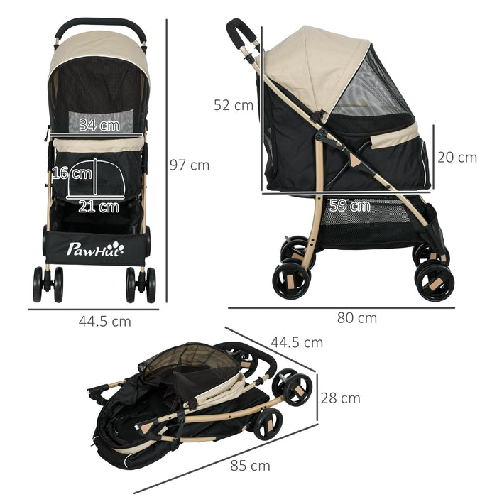 Oxfoad Compact Dog Stroller - Weatherproof Pet Carrier for Small Breeds with Rain Cover, Dark Khaki - Perfect for Miniature Pooches & Outdoor Adventures