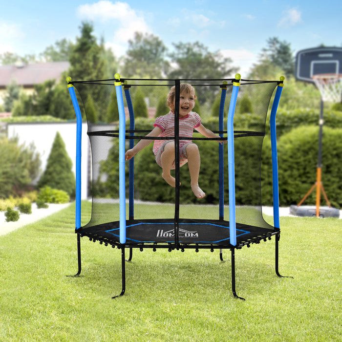 Kids 63" Trampoline with Safety Enclosure Net - Durable Mini Indoor/Outdoor Bouncer for Children - Ideal for Toddlers and Kids Ages 3-10, Blue