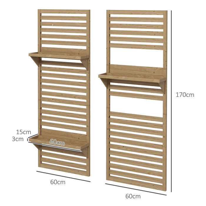 Fir Wood Hanging Planter Shelves - Wall Mounted Set of 2 with Slatted Trellis - Ideal for Patio, Balcony & Porch Greenery Display