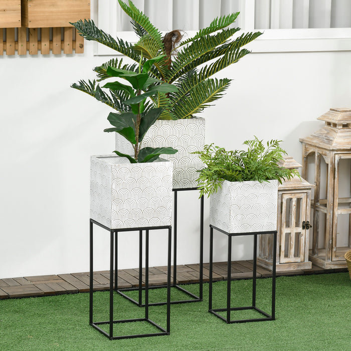 Decorative Square Metal Plant Stand Trio with Legs - Stylish Indoor Planters for Flowers and Greenery - Enhance Living Room and Bedroom Ambience