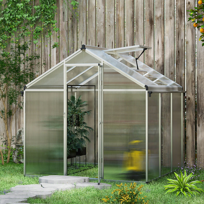 Large 6x6ft Polycarbonate Greenhouse - Durable Walk-In Plant Grow House with Rain Gutters and Window - Ideal for Gardeners and Year-Round Plant Cultivation