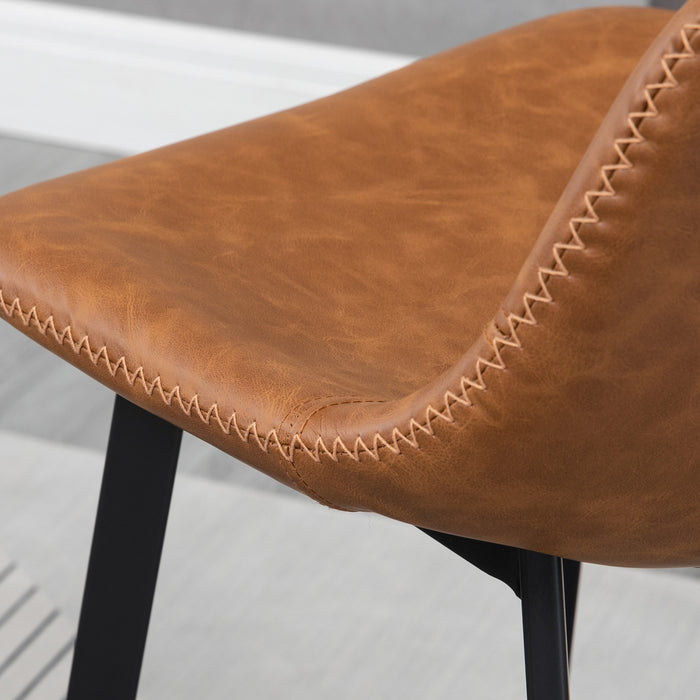 Industrial Kitchen Stool Pair - Upholstered Bar Chairs with Steel Legs and Supportive Back - Set of 2 Brown Bar Stools for Home and Entertainment Spaces