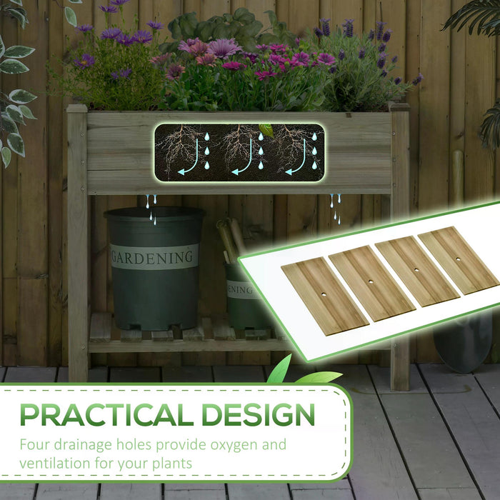 Wooden Raised Garden Bed on Legs - Elevated Planter Box with Storage Shelf for Gardening - Ideal for Backyard and Balcony Cultivation