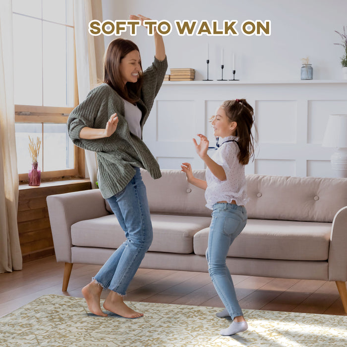 Floral Pattern Beige Rug - Decorative Area Carpet for Home Interiors, 150 x 80cm - Perfect Accent for Living Room, Bedroom, Dining Area