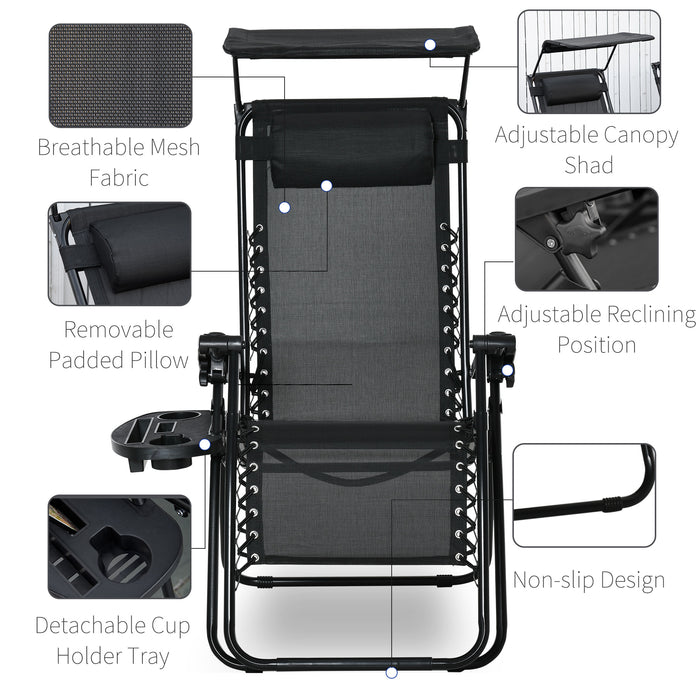 Zero Gravity Patio Recliner - Garden Deck Folding Chair with Cup Holder & Canopy Shade, Sun Lounger - Comfort Seating for Outdoor Relaxation