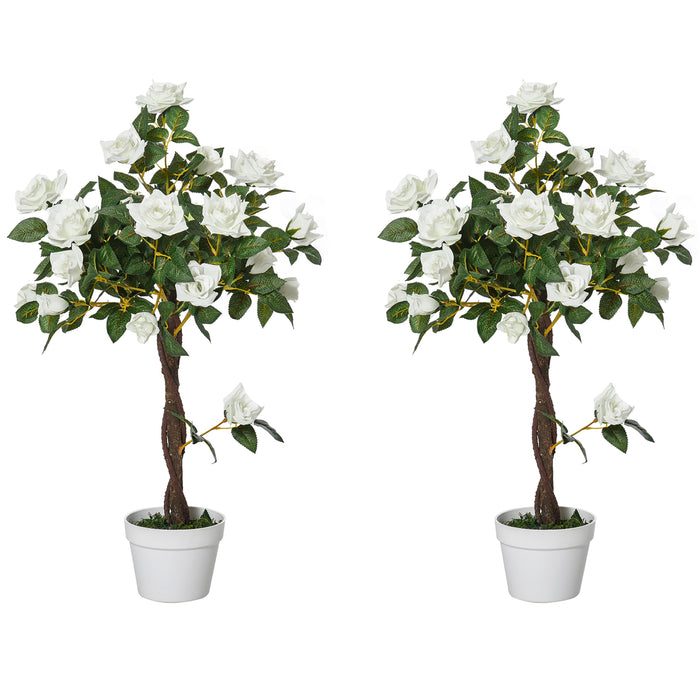 Artificial White Rose Flower Arrangements in Pots - Set of 2 Faux Plants for Indoor & Outdoor Decoration, 90cm Tall - Elegant Decor for Home, Office, and Events