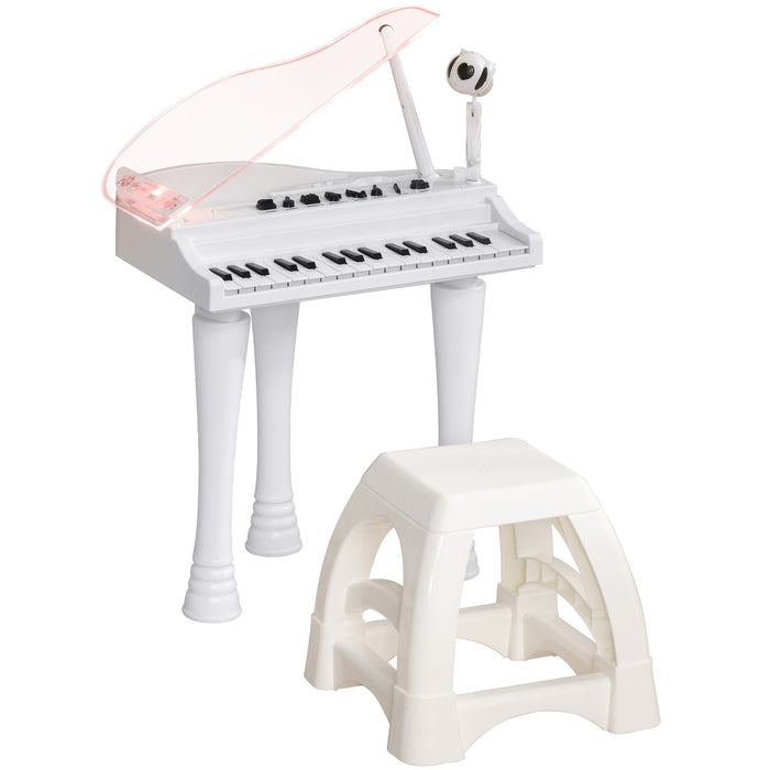 Kids' 32-Key Electronic Piano Keyboard with Stool - Bright Lights, Integrated Microphone, Various Sound Effects, Detachable Legs - Interactive Musical Instrument for Children