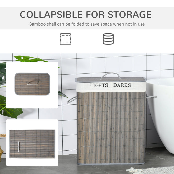 100L Dual-Compartment Laundry Basket with Flip Lid - Sturdy String Handles, Removable Liner, Water-Resistant, Collapsible Design - Space-Saving Clothes Organizer for Families