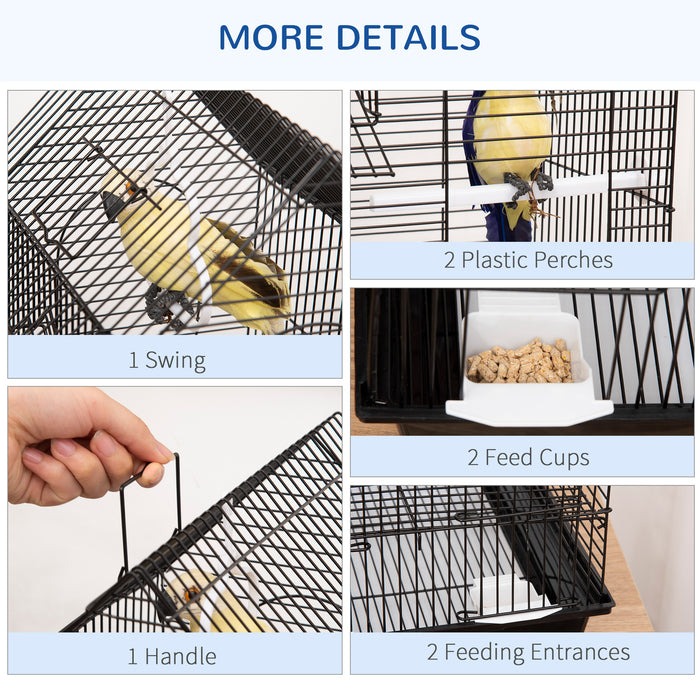 Sturdy Metal Bird Cage with Stand - Parrot Cockatiel Budgie Finch Canary Home with Food Containers, Swing, Ring, and Tray - Portable Design with Handle for Easy Relocation