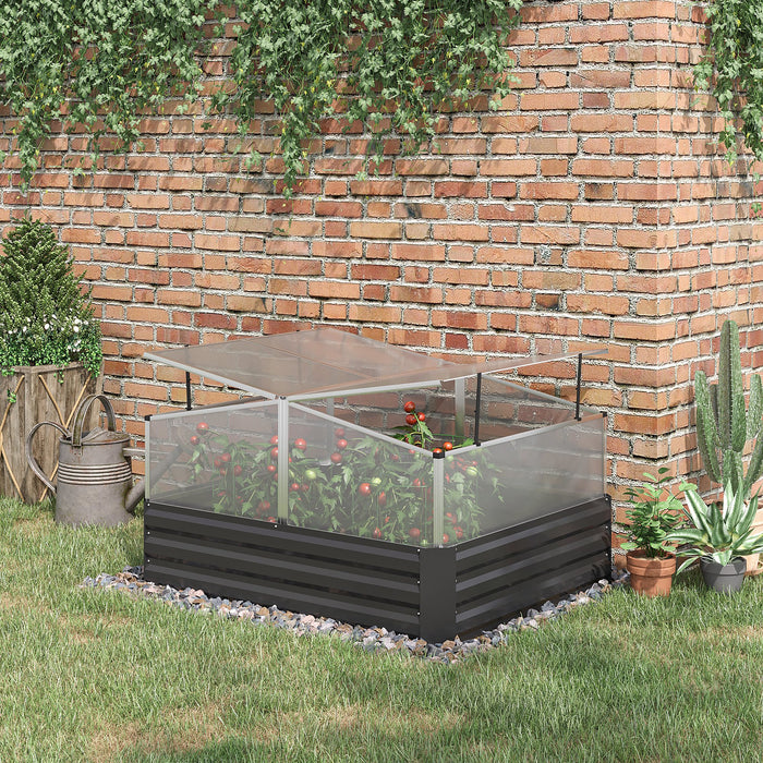 Outsuuny Galvanised Raised Bed - Outdoor Planter Box with Greenhouse Cover for Growing Vegetables & Flowers - Ideal for Gardeners and Urban Farmers