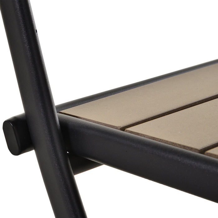 3-Piece Folding Bistro Dining Set - Metal Frame with Slatted Plastic Panels, Compact Design for Garden & Outdoors - Ideal for Apartment Balconies, Black & Brown Combination