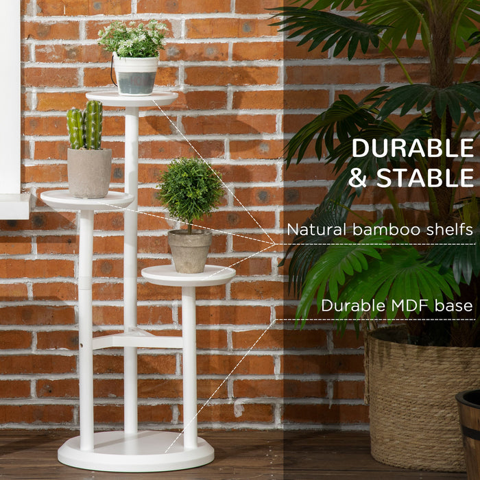 3-Tier Bamboo Plant Shelf Rack - White 46x46x86cm Display Stand for Indoor & Outdoor Décor - Ideal for Flower Pots and Garden Enthusiasts