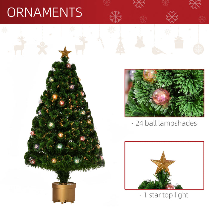 3FT Prelit Fiber Optic Artificial Christmas Tree - Gold Stand, Indoor Holiday Home Xmas Decor, Green - Ideal for Festive Space-Saving Display
