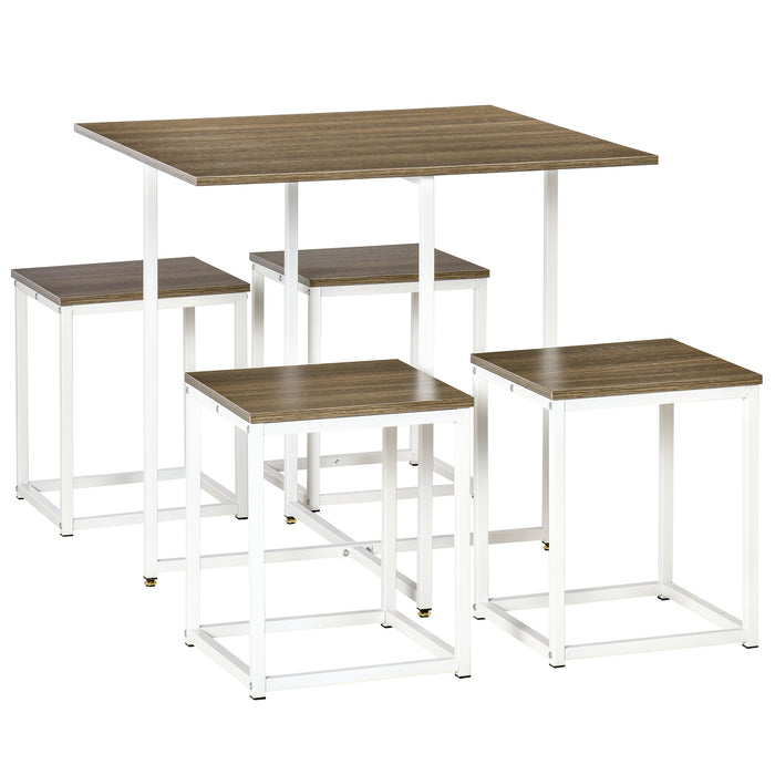 5-Piece Dining Set with Metal Frame - Square Walnut Kitchen Table & 4 Chairs - Ideal for Dining Room Comfort and Style