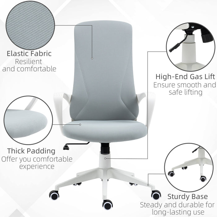 High-Back Elastic Office Chair with Tilt & Adjustable Seat Height - Armrests for Added Comfort - Ideal for Prolonged Desk Work, Light Grey