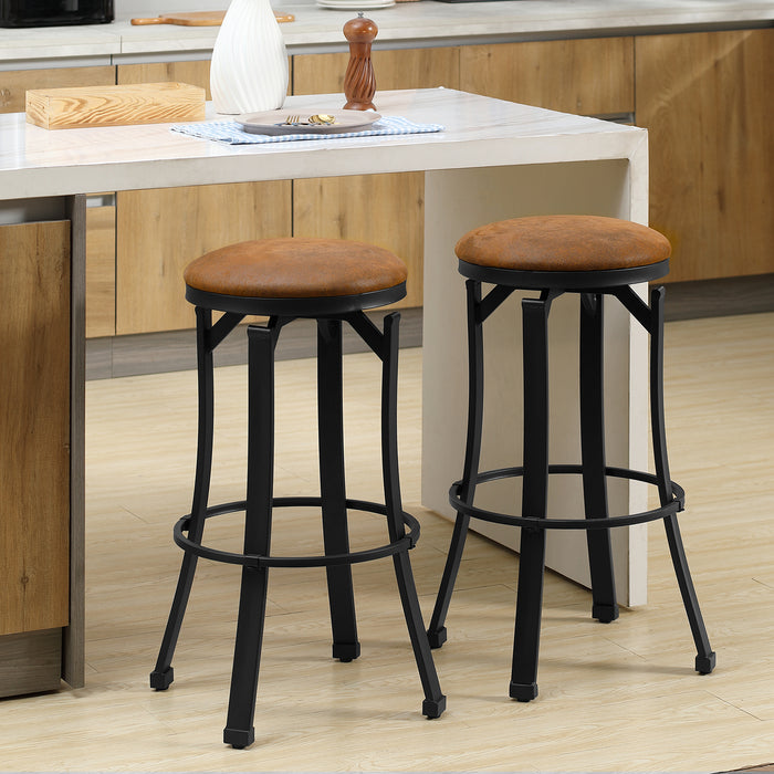 Vintage Kitchen Stools Set of 2 - Microfiber Cloth Breakfast Bar Chairs with Footrest and Brown Powder-Coated Steel Legs - Ideal for Home Bar and Kitchen Seating