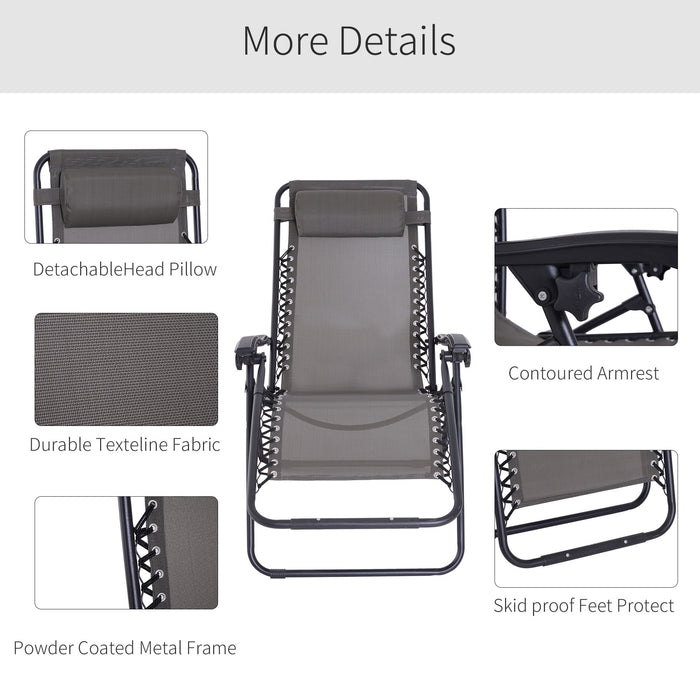 Zero Gravity Outdoor Recliner Chair with Head Pillow - Folding & Reclining Sun Lounger for Patio, Deck, and Garden - Ideal for Camping & Relaxation, Grey