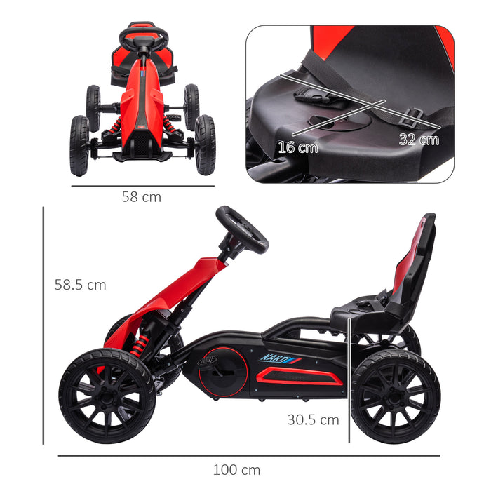 Kids Pedal Go Kart Racer - Adjustable Seat, EVA Tire Shock Absorption, Handbrake - Fun Riding Toy for Ages 3-8, Red