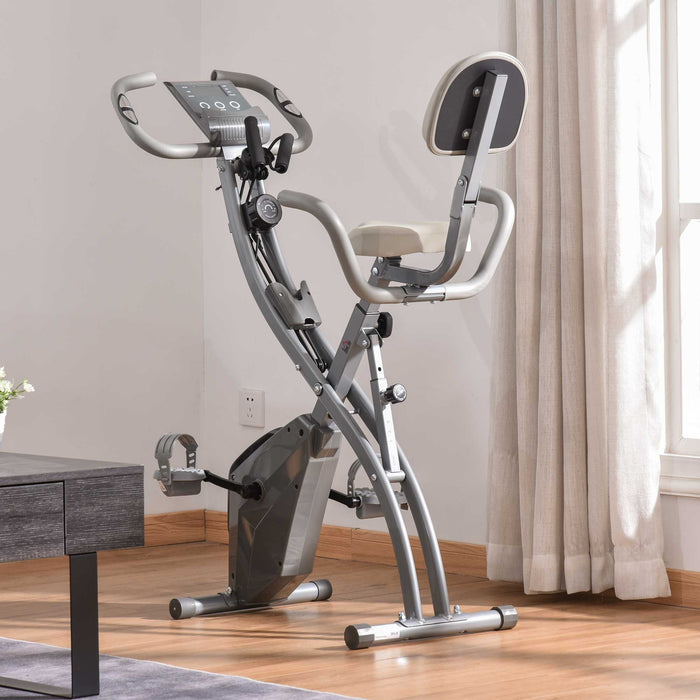 Foldable 2-in-1 Exercise Bike - Recumbent & Stationary with 8-Level Magnetic Resistance, Pulse Sensor, LCD Display - Ideal for Home Cardio and Fitness Training