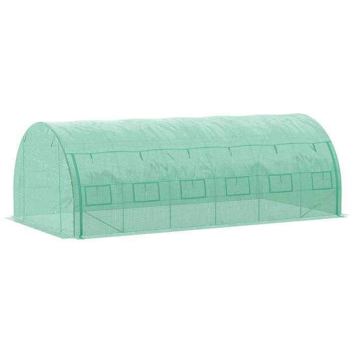 Polytunnel Walk-in Greenhouse - Sturdy Grow House Tent with Roll-up Sidewalls, Zipped Entrance, 12 Ventilated Windows - Spacious 6x3x2m for Plant Protection & Optimized Growth
