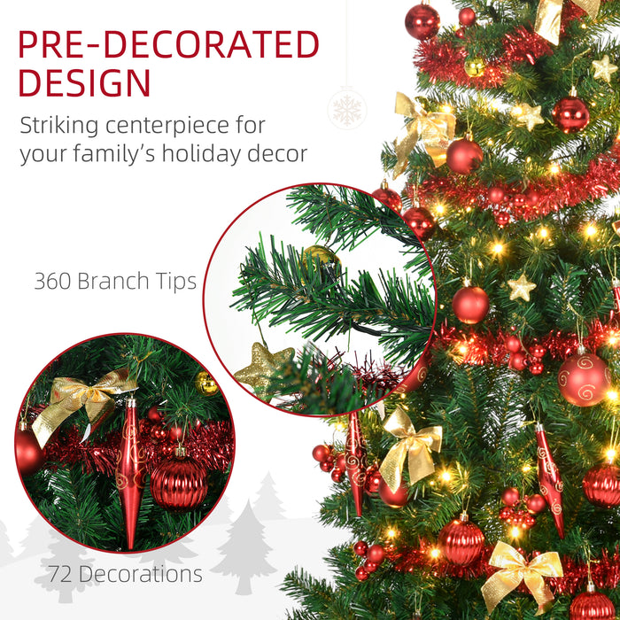 Artificial Prelit 5-Foot Christmas Tree - Warm White LED Lights, Auto-Open Design, with Tinsel and Ball Ornaments - Ideal for Festive Holiday Home Decoration