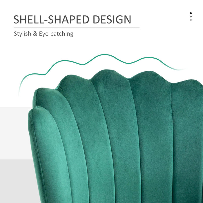 Velvet-Feel Luxe Accent Chair - Glamorous Vanity Makeup Seating with Metal Legs & Comfort Padding - Stylish Bedroom or Lounge Chair in Green