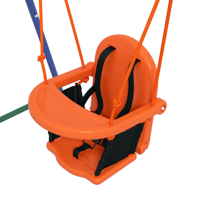 Metal Frame 2-in-1 Convertible Nursery Swing - Comfortable Seating with Safety Belt in Vibrant Orange - Ideal for Infants and Toddlers Outdoor Fun