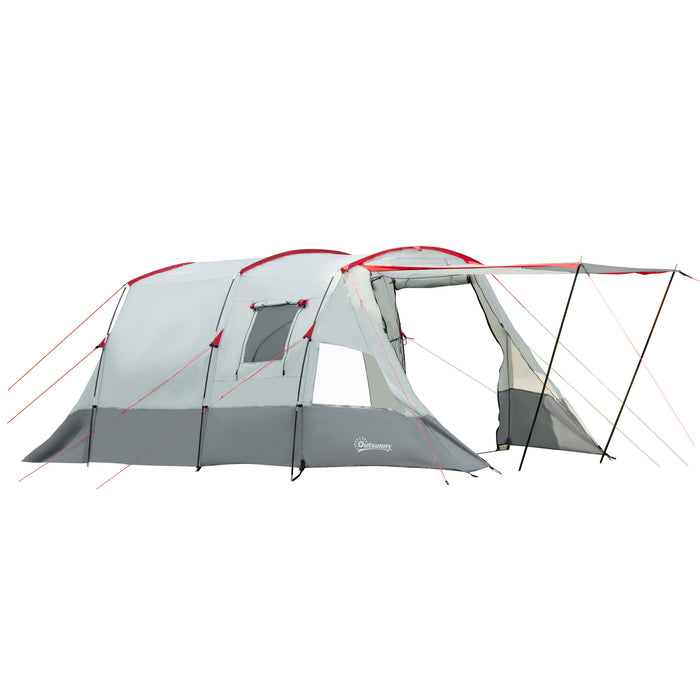 6-8 Person Family Tunnel Tent - Spacious Camping Shelter with Bedroom, Living Room, Sewn-in Groundsheet, Triple Access Points - Ideal for Group Outings, Waterproof 2000mm Fishing Tent, Grey