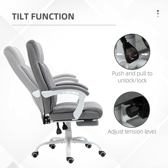Fabric Reclining Executive Office Chair with Footrest - Adjustable Height, Swivel Wheels, Padded Arms, Grey - Comfort for Professionals at Desks or Workstations