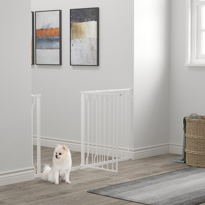 Extra Wide Stairway Pet Gate with Door - Adjustable 76cm Height & 75-145cm Width, White - Ideal for Dogs & Home Safety