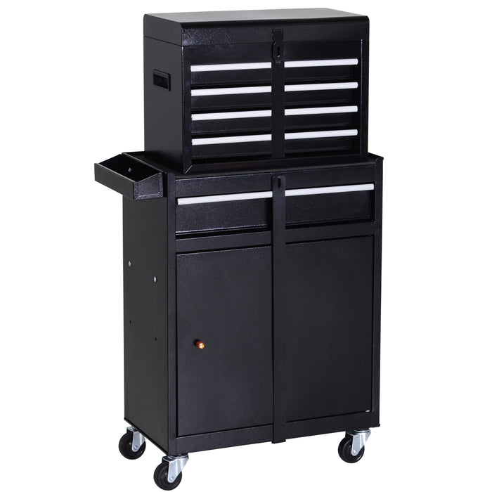 2-in-1 Metal Tool Chest Cabinet with Pegboard - 5 Drawers, Wheels, and Spacious Storage - Ideal for Workshop Organization and Mobility (60x28x104.5cm, Black)