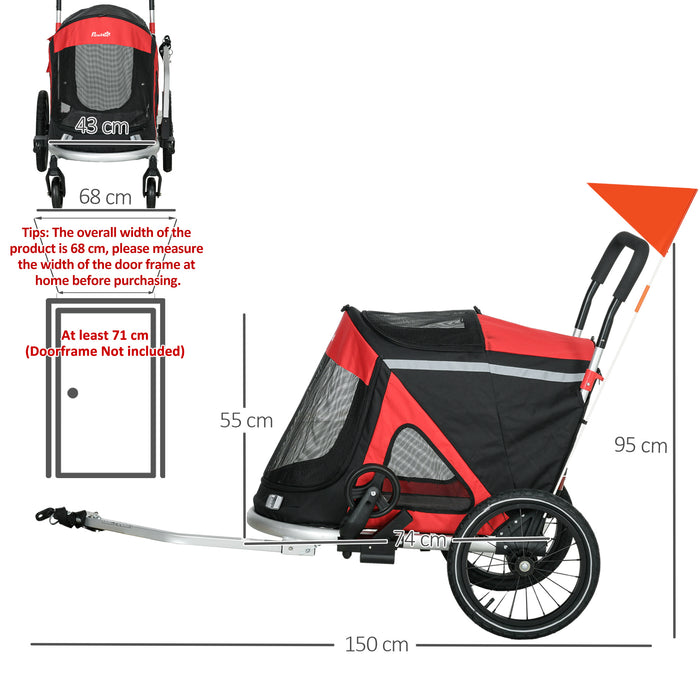 2-in-1 Aluminium Dog Bike Trailer & Pet Stroller - Foldable and Lightweight for Medium-Sized Dogs - Outdoor Adventures in Style with Your Furry Friend, Red Color