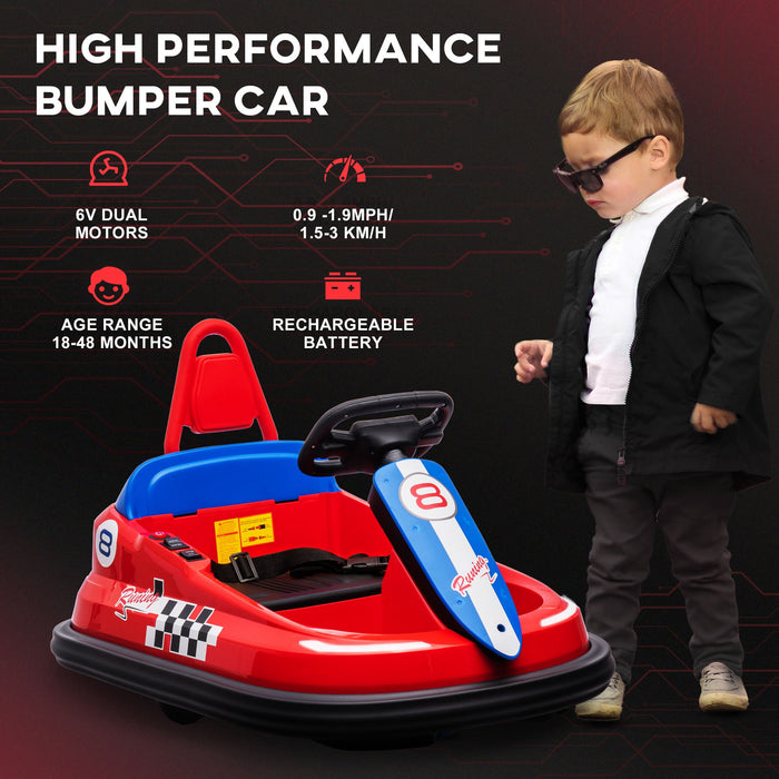 Electric Kids Bumper Car - 6V Battery-Powered Ride-On with 360-Degree Rotation, 2 Speeds & Musical Function - Ideal Gift for Toddlers 18-48 Months, Red