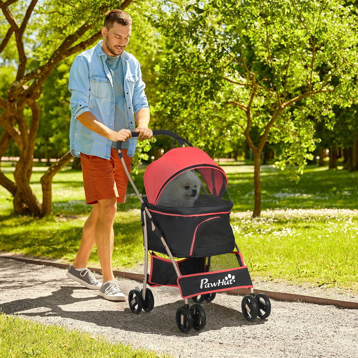 3-in-1 Detachable Pet Stroller - Foldable Dog and Cat Travel Carriage with Universal Wheel and Brake System, Red - Ideal for Extra Small & Small Sized Pets Outdoor Expeditions