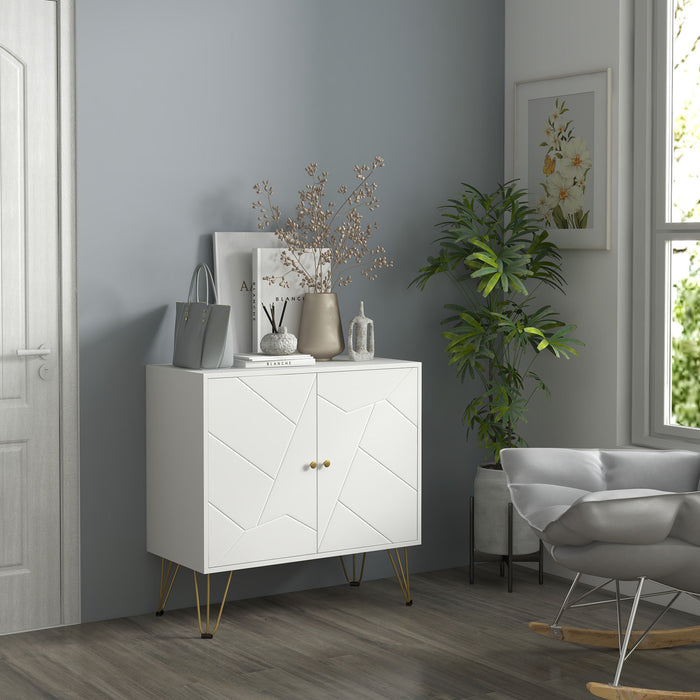 Slim White Storage Cabinet - Golden Hairpin Legs & Adjustable Shelves Sideboard - Ideal for Living Room, Dining Room & Hallway Organization