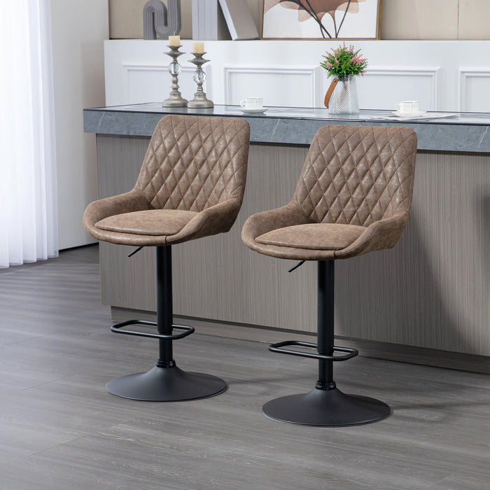Adjustable Retro Bar Stools Set of 2 - Upholstered Swivel Kitchen Chairs with Backs - Ideal for Coffee Bars and Home Seating Solutions