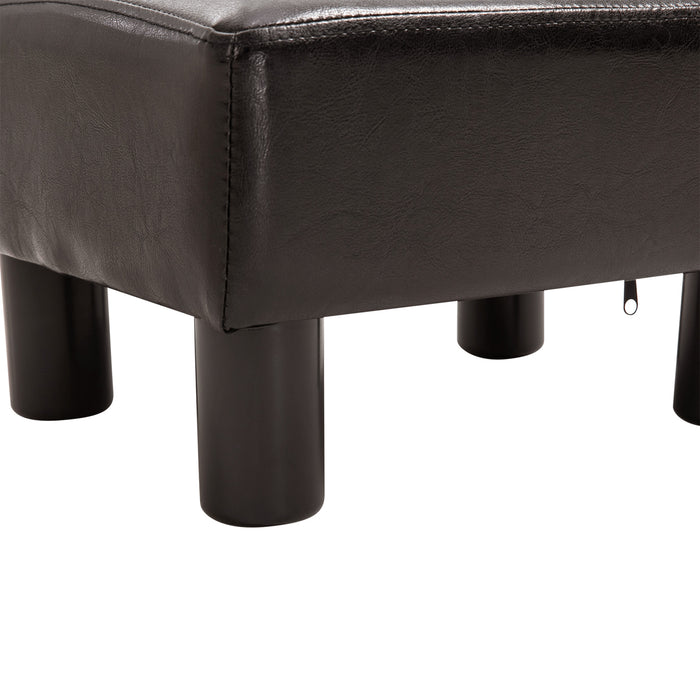 PU Faux Leather Ottoman Cube - Black Footstool with Durable Plastic Legs - Compact, Stylish Seating & Footrest Solution