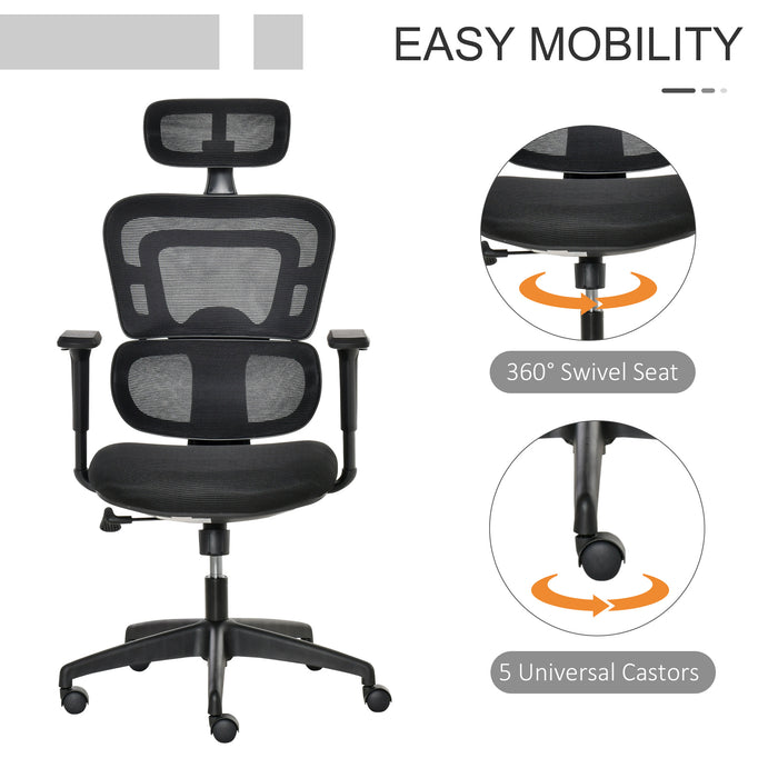 Ergonomic High-Back Mesh Office Chair - Swivel Desk Chair with Adjustable Height, Headrest, and Lumbar Support - Comfortable Padded Seating for Home Office Use