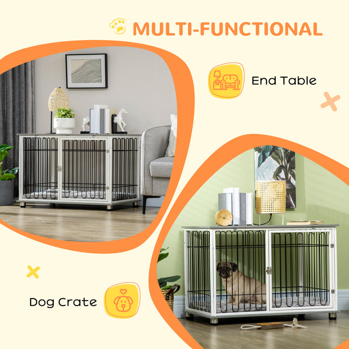 Indoor Dog Kennel End Table with Cushion - Lockable Door & Washable Pad for Pets - Stylish Furniture Crate for Small to Medium Dogs