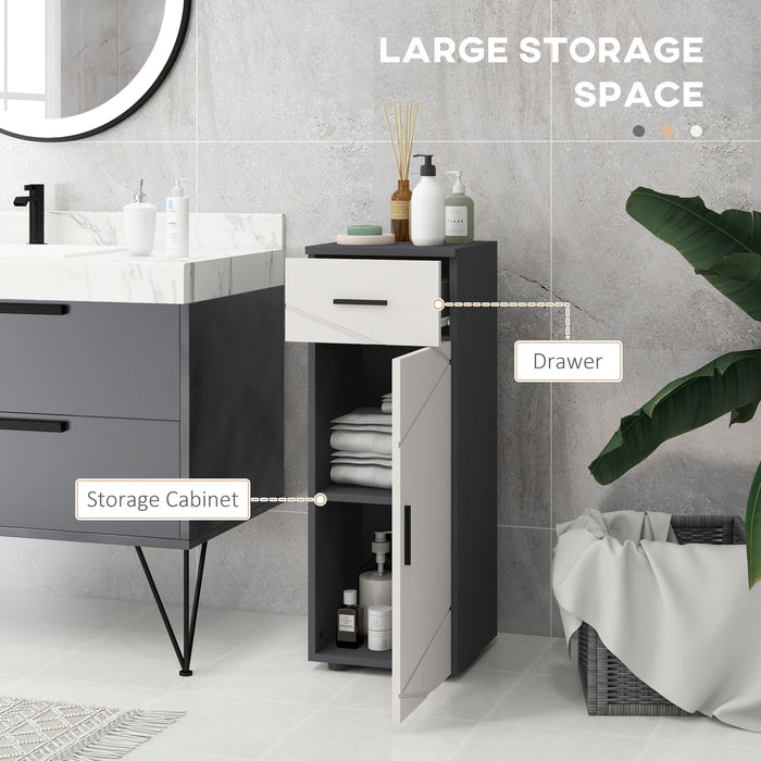 5-Piece Grey Bathroom Furniture Ensemble - Storage Cabinets with Doors, Shelves & Wall-Mounted Mirror - Space-Saving Solutions for Organized Bathrooms