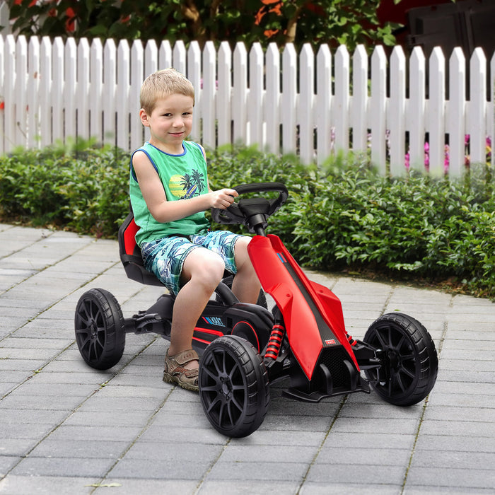 Kids Pedal Go Kart Racer - Adjustable Seat, EVA Tire Shock Absorption, Handbrake - Fun Riding Toy for Ages 3-8, Red