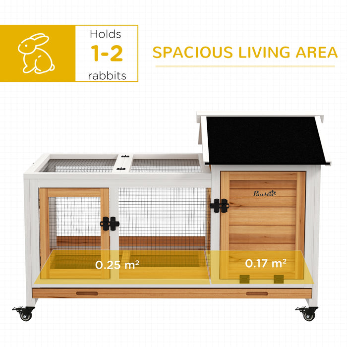 Wooden Rabbit Hutch with Wheels - Durable Guinea Pig Cage & Small Pet Home with Removable Tray - Easy Cleaning & Mobility in Bright Yellow