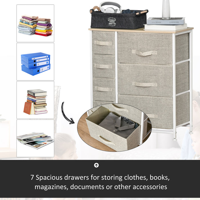 7-Drawer Vertical Linen Storage Tower - Sturdy Metal Frame Dresser Organizer with Adjustable Feet - Ideal for Living Room, Bathroom, Kitchen Organization