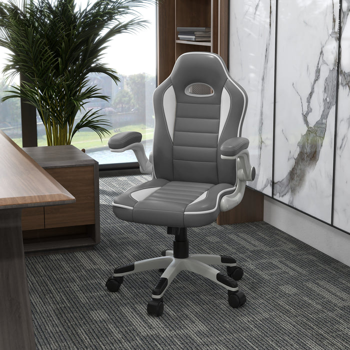 Racing Gaming Chair - High-Back PU Leather Swivel Office Seat with Adjustable Height, Tilt, and Flip-Up Arms - Ideal for Gamers and Home Office Comfort