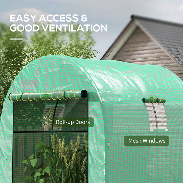 Walk-in Polytunnel Greenhouse with UV-Resistant PE Cover - 1.8 x 1.8 x 2m with Ventilated Doors and Mesh Windows - Ideal for Year-Round Gardening