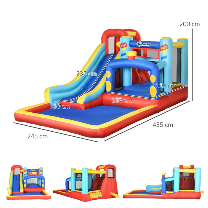 4-in-1 Inflatable Play Center - Bouncy Castle with Slide, Pool, Trampoline, Climbing Wall - Exciting Outdoor Fun for Kids
