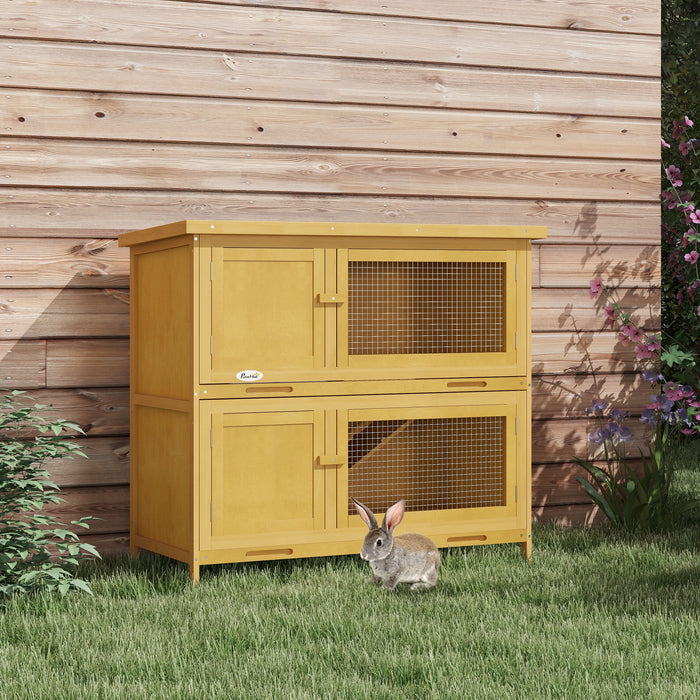 Two-Tier Bunny Haven - Spacious Rabbit Hutch with Easy-Clean Removable Trays - Perfect for 1-2 Pet Rabbits, Cozy Brown Design