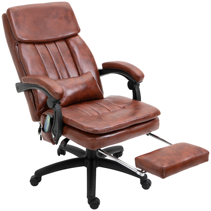 Ergonomic High Back Gaming Chair with Massage & Footrest - Adjustable Reclining Office Recliner, PU Leather, Brown - Comfort for Gamers and Professionals
